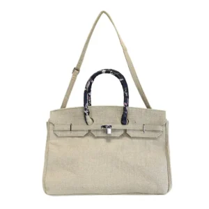 H006 Eco Friendly Hemp Handbag Durable Travel Women Work Luxury Metal Buckle Large Jute Tote Bag