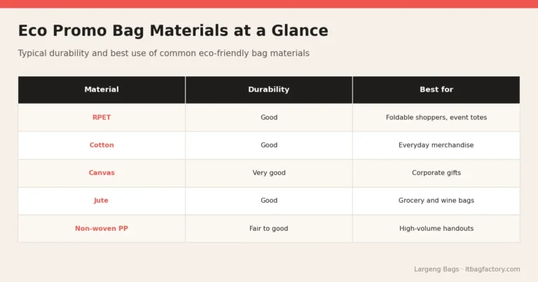 Eco Promo Bag Materials at a Glance – Eco-Friendly Promotional Bags: RPET, Jute, Cotton and Non-Woven Compared