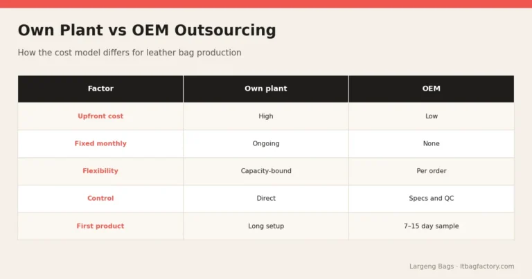Own Plant vs OEM Outsourcing – Leather Bag Manufacturing Plant Cost vs OEM Outsourcing